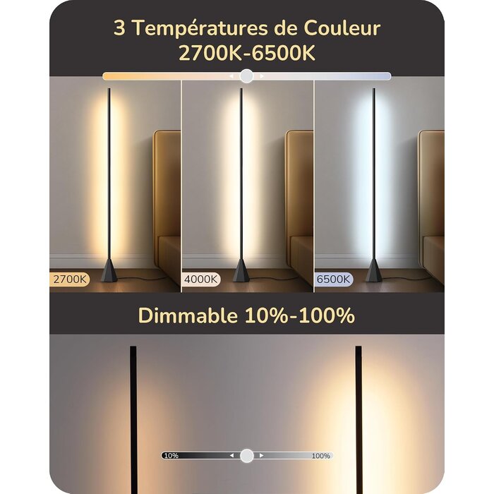 Lampadaire LED Dimmable 152cm - Noir Mat - Jusqu'à -34% sur le prix