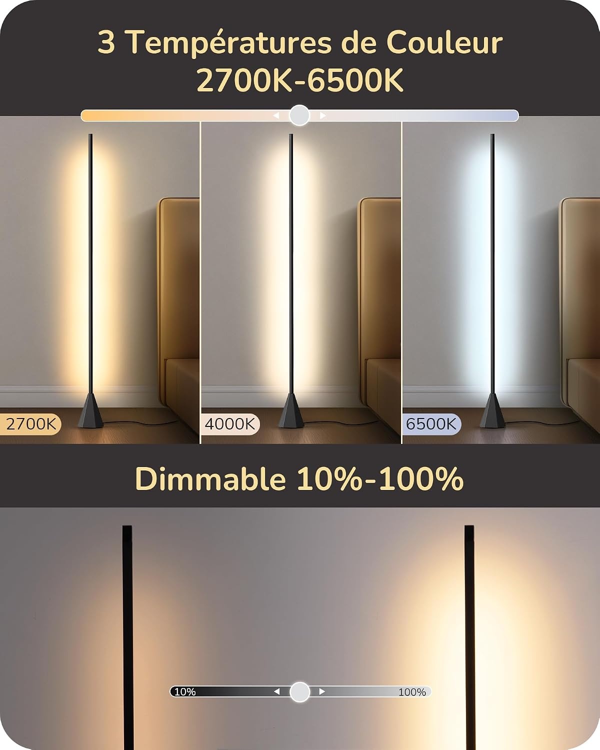 Lampadaire LED Dimmable 152cm - Noir Mat - Jusqu'à -34% sur le prix