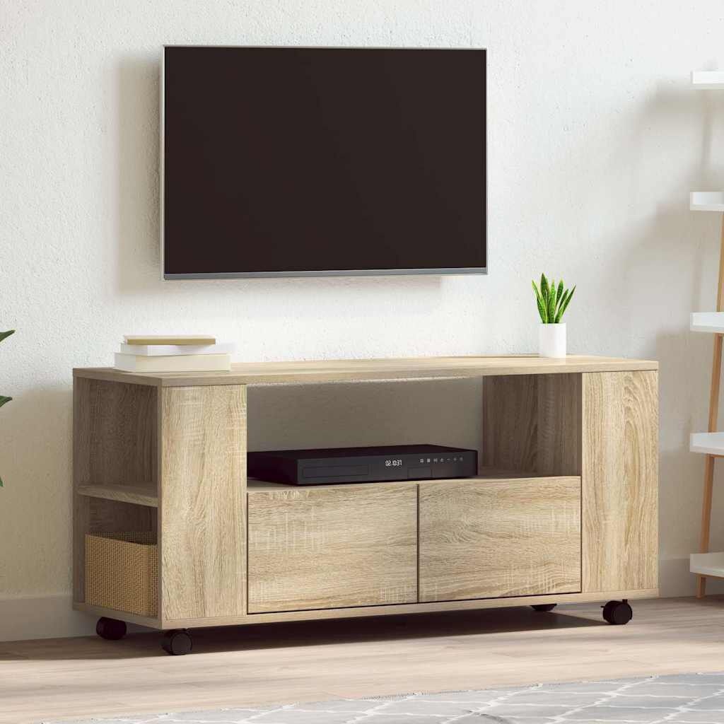 Meuble TV moderne chêne Sonoma avec roulettes - Jusqu'à 29 % de remise