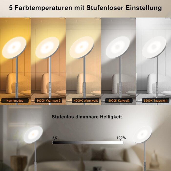 Lampadaire LED Gris 175cm - Intensité variable - Jusqu'à -34% sur l'outlet