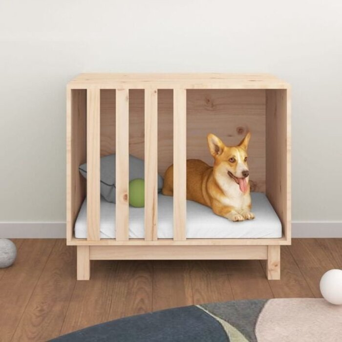 Niche pour chien en bois de pin massif 70x50x62 cm - Jusqu'à 34% de réduction