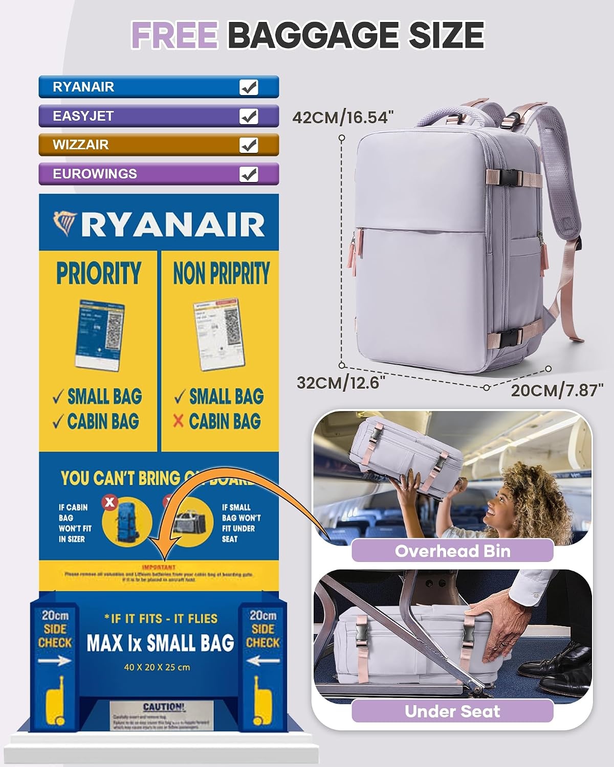 Sac à dos cabine violet 40x30x20cm - Jusqu'à 33% de réduction