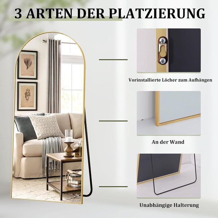 Miroir sur pied arqué doré 170x57 cm - Jusqu'à -29% sur votre déco