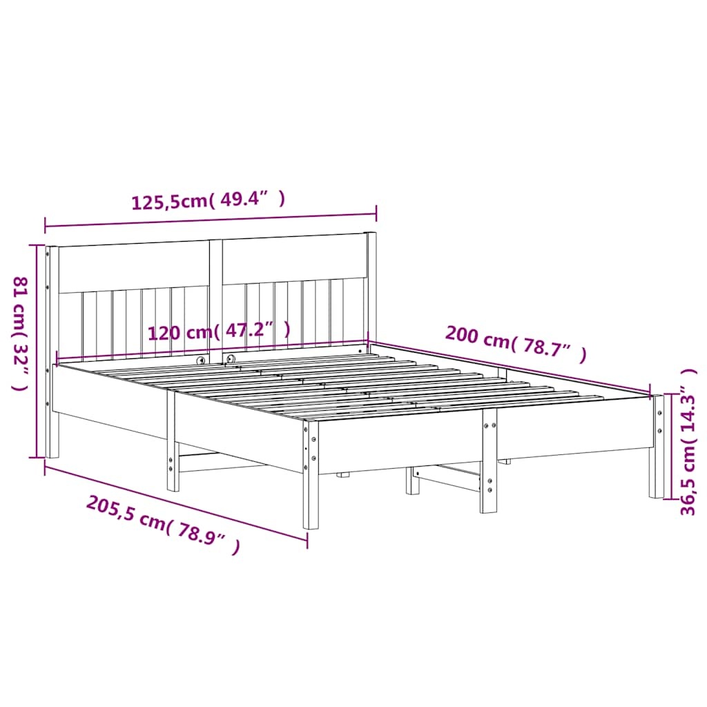 Vidaxl Cadre de lit 120x200 cm en pin massif - Naturel - Jusqu'à -35%