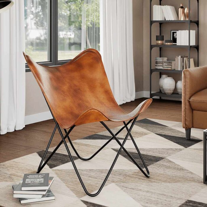 Vidaxl Fauteuil Papillon en cuir véritable marron - Jusqu'à 39% de remise
