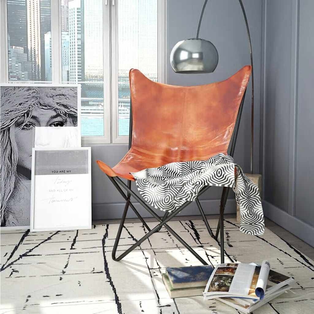 Vidaxl Fauteuil Papillon en cuir véritable marron - Jusqu'à 39% de remise
