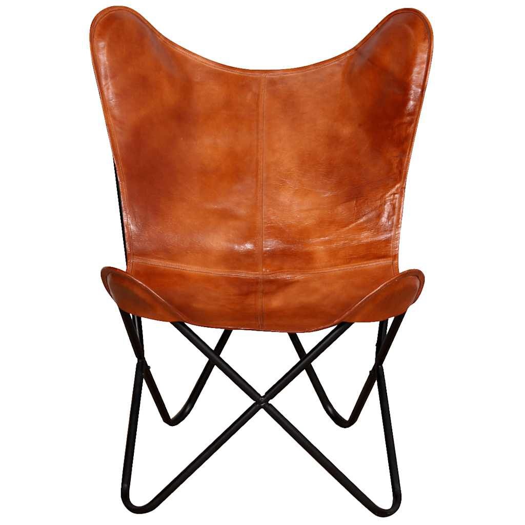 Vidaxl Fauteuil Papillon en cuir véritable marron - Jusqu'à 39% de remise