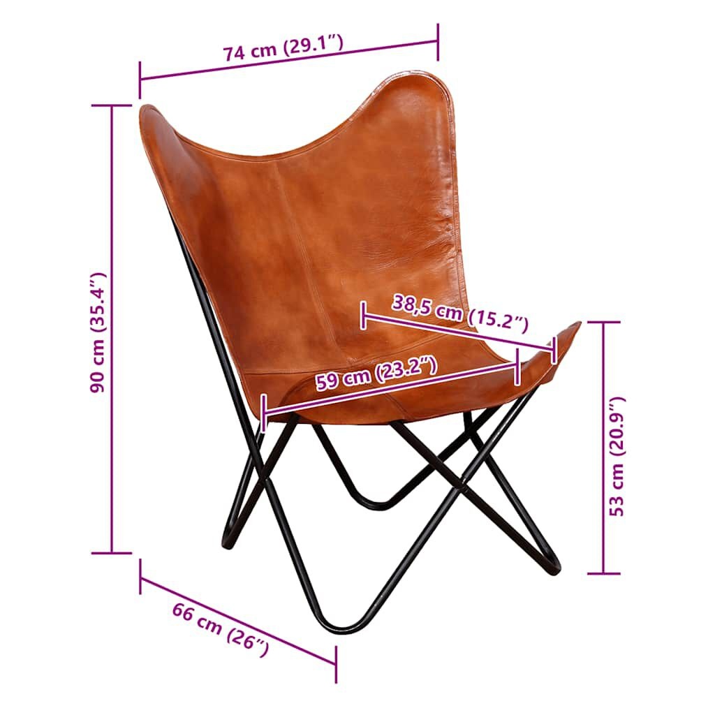 Vidaxl Fauteuil Papillon en cuir véritable marron - Jusqu'à 39% de remise