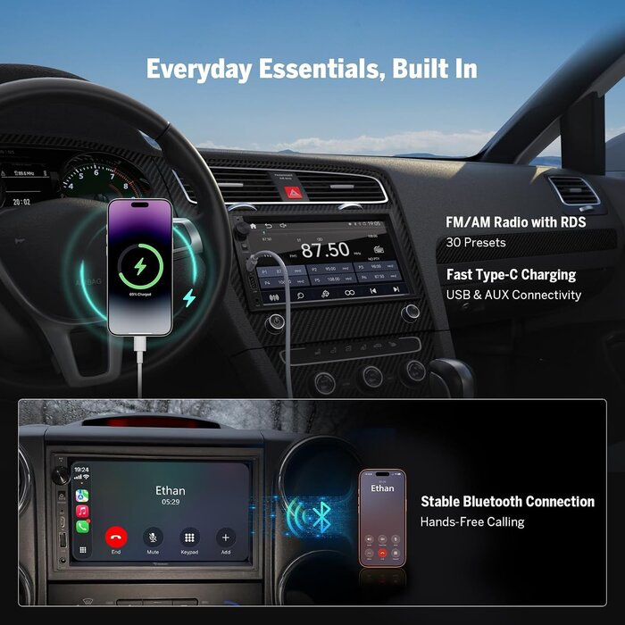 Autoradio 2-DIN 7" QLED - CarPlay & Android Auto - Jusqu'à -35%