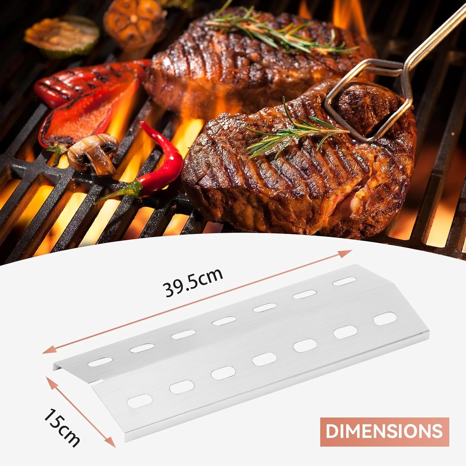 Lot de 3 Déflecteurs de chaleur inox 39,5x15cm - Jusqu'à -26% sur votre barbecue