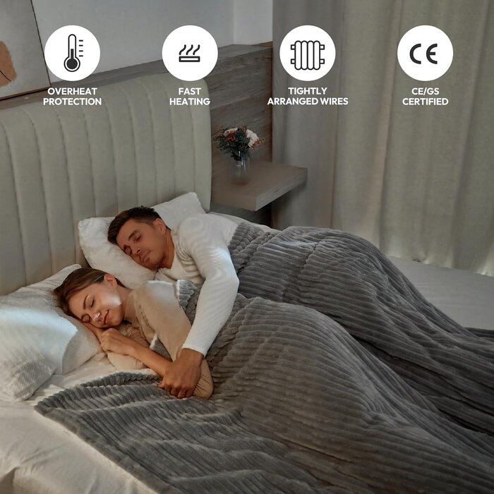 Couverture chauffante 200x180 cm - Gris - Jusqu'à -29% de remise