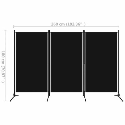 Vidaxl Paravent 3 panneaux 260x180 cm Noir - Jusqu'à -46% sur l'outlet
