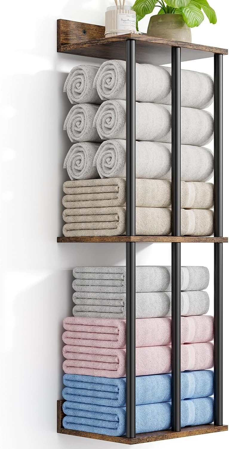 Porte-serviettes mural rustique avec étagère - Jusqu'à 32% de remise
