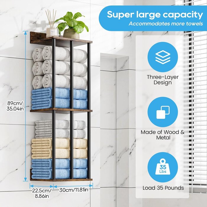 Porte-serviettes mural rustique avec étagère - Jusqu'à 32% de remise