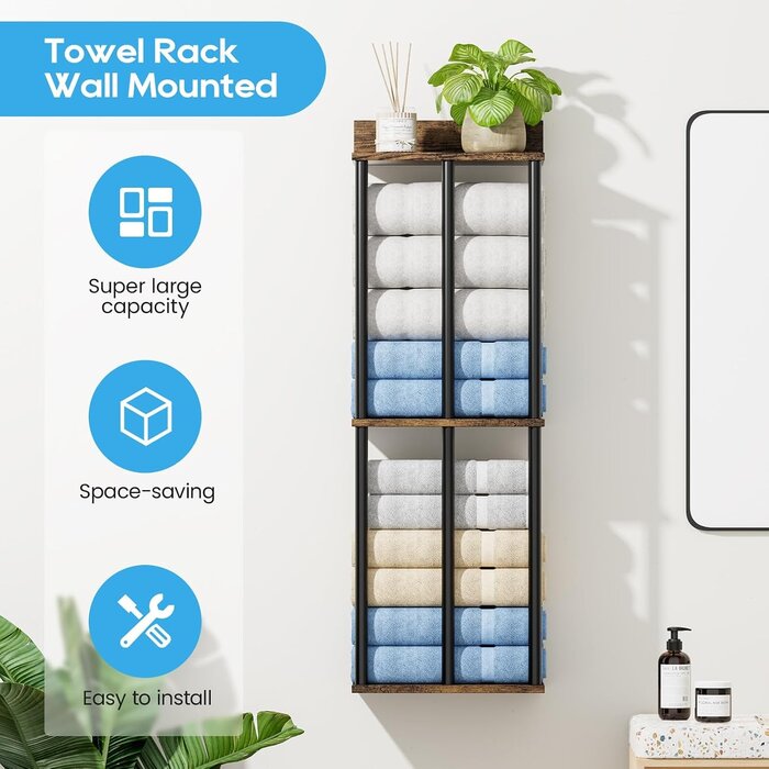 Porte-serviettes mural rustique avec étagère - Jusqu'à 32% de remise