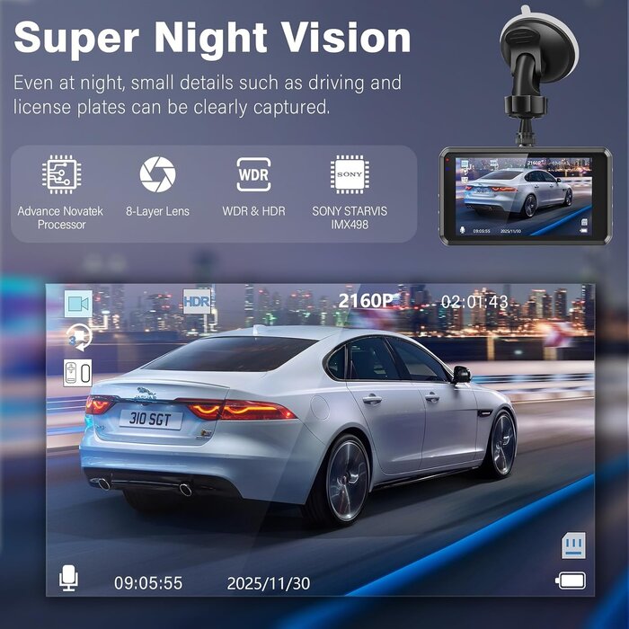 Dashcam 2,5K avant et arrière avec capteur Sony - Jusqu'à 35% de réduction