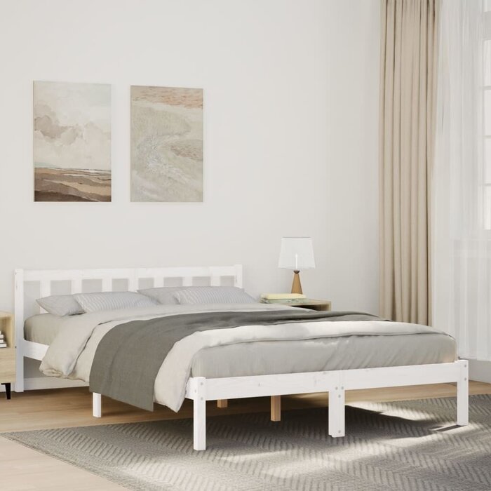 Vidaxl Cadre de lit en bois massif 160x220 cm - Blanc - Jusqu'à -35%