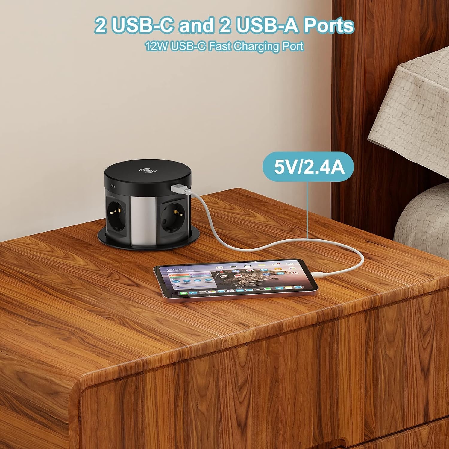 Bloc Multiprise Escamotable 4 Prises + USB & Chargeur Sans Fil - Jusqu'à -34%