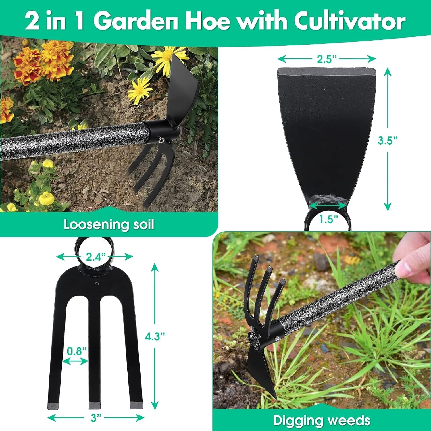 Houe de jardin double tête réglable 110 cm - Jusqu'à -31% sur l'outlet