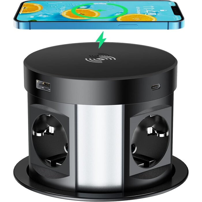 Bloc multiprise encastrable 4 prises + USB + Chargeur sans fil - Jusqu'à -34%