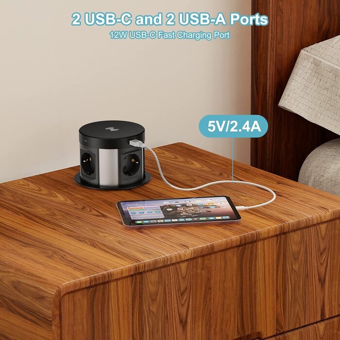Bloc multiprise encastrable 4 prises + USB + Chargeur sans fil - Jusqu'à -34%