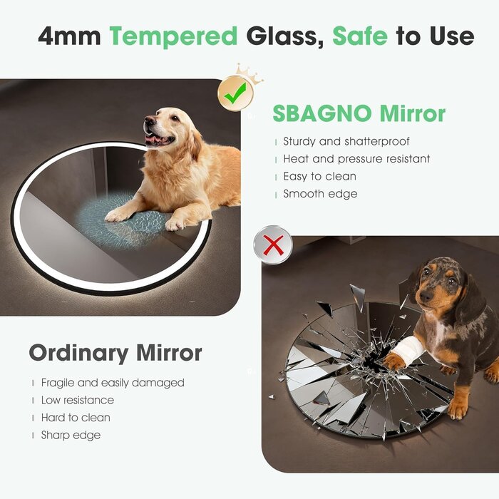 Miroir LED rond 80 cm, Bluetooth & Anti-buée - Jusqu'à -35% en Outlet