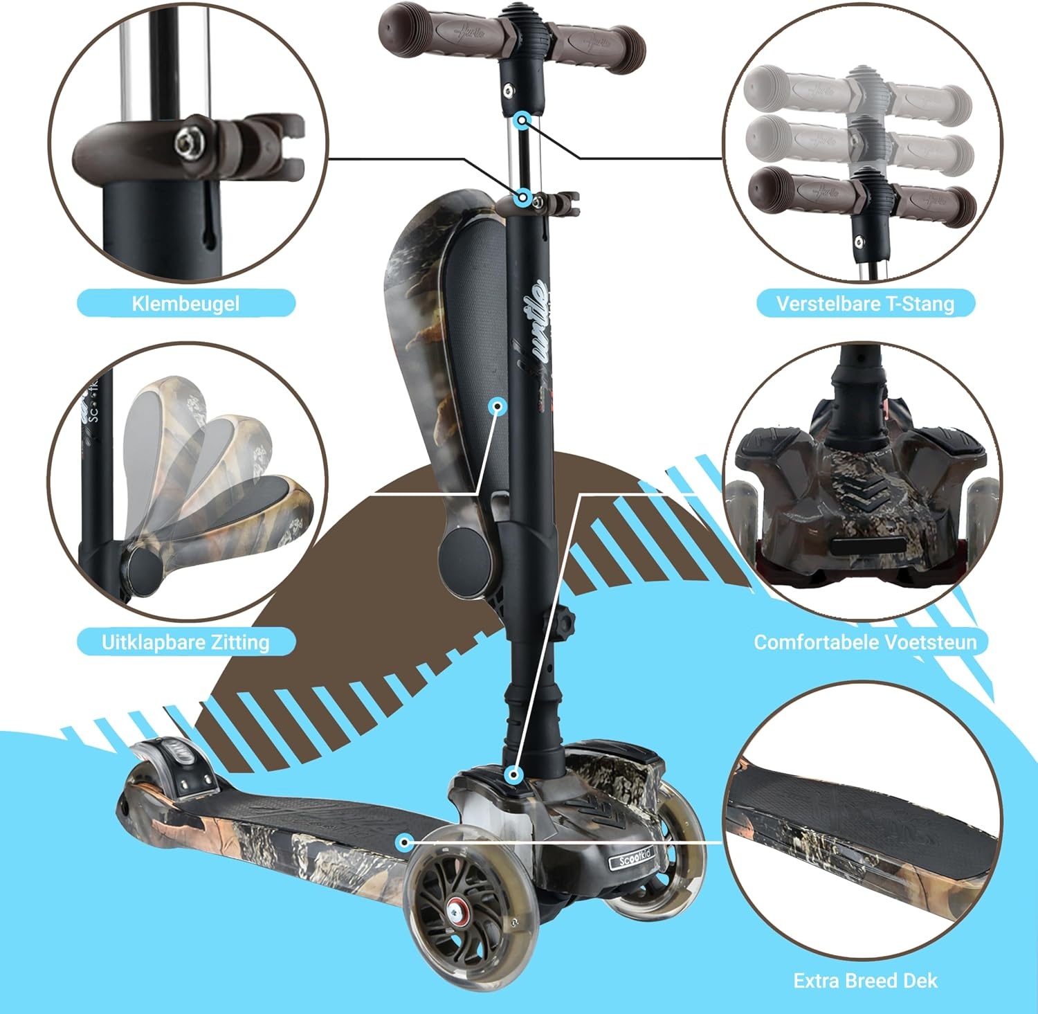 Trottinette 3 roues évolutive avec siège - Motif Camouflage - Jusqu'à -34%