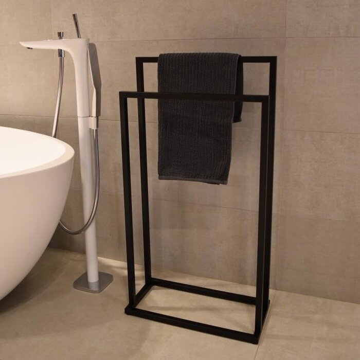 Porte-serviettes sur pied noir - 2 barres - Jusqu'à 32% de remise