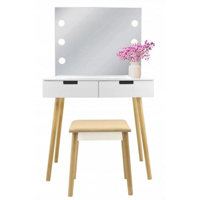Coiffeuse scandinave avec miroir LED et tabouret - Jusqu'à -28%