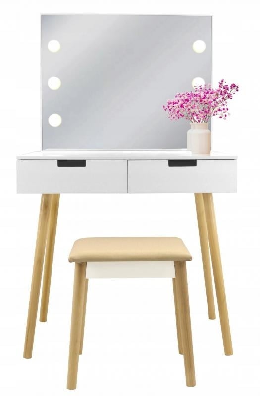 Coiffeuse scandinave avec miroir LED et tabouret - Jusqu'à -28%