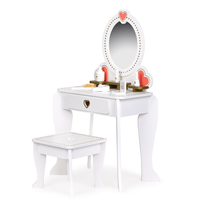 Coiffeuse pour enfant avec miroir et tabouret - Blanc - Jusqu'à 34% de remise