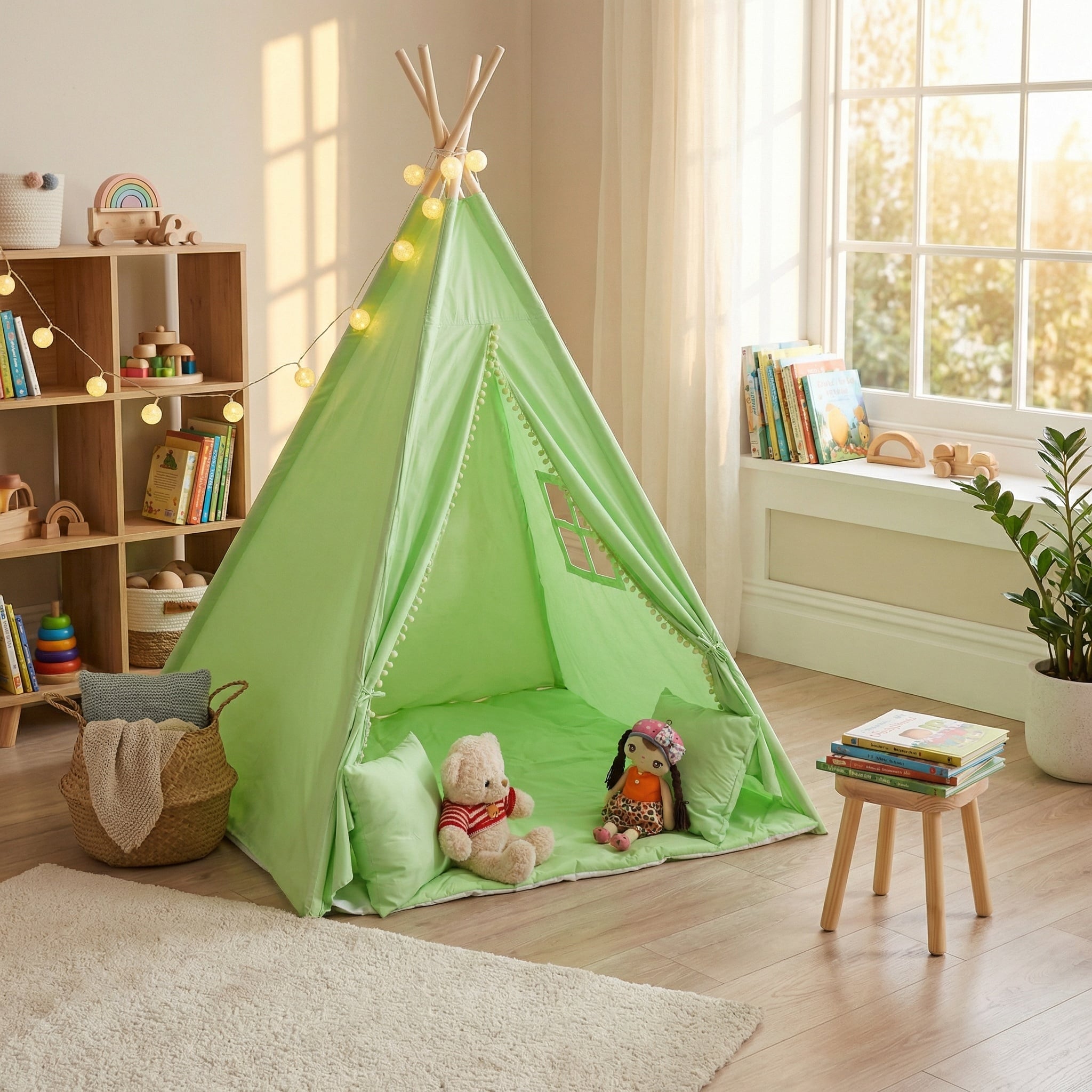 Tipi enfant vert en coton avec tapis - Jusqu'à -32%
