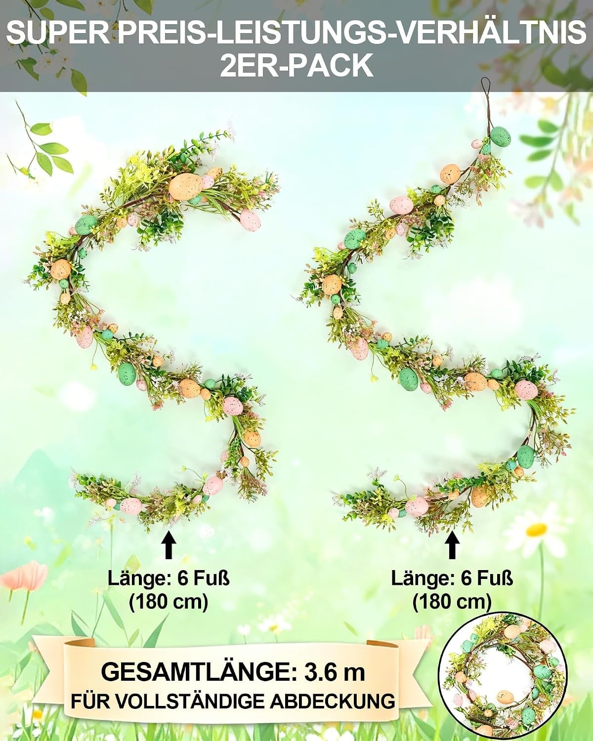 Lot de 2 Guirlandes de Pâques 360 cm - Jusqu'à -32% sur votre décoration
