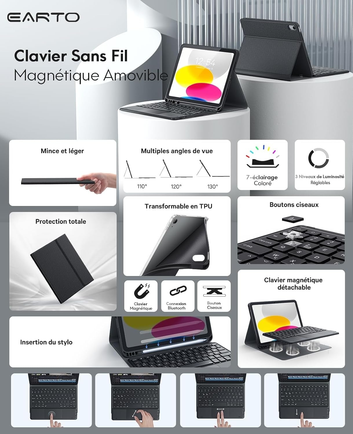 Clavier avec trackpad pour iPad 10e génération - QWERTY - Jusqu'à 28% de remise