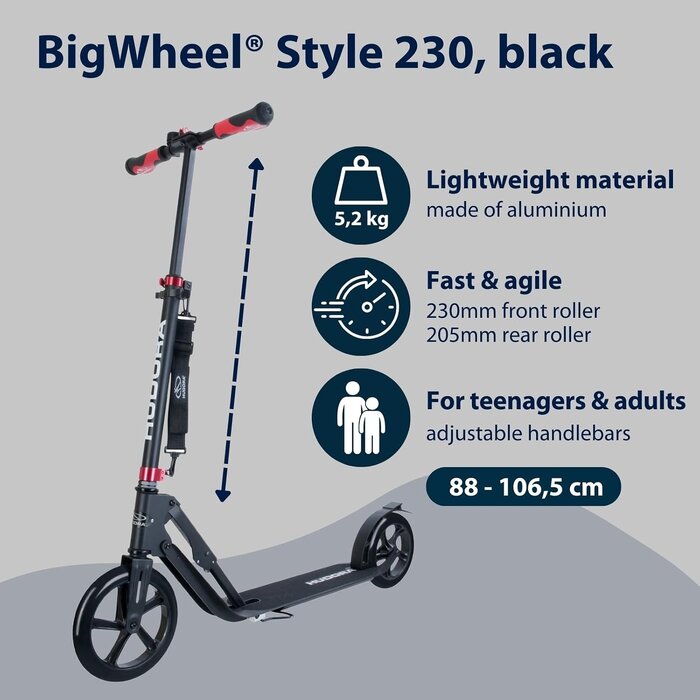 Trottinette Urbaine Pliable Big Wheel 230mm - Noir - Jusqu'à 35% de remise