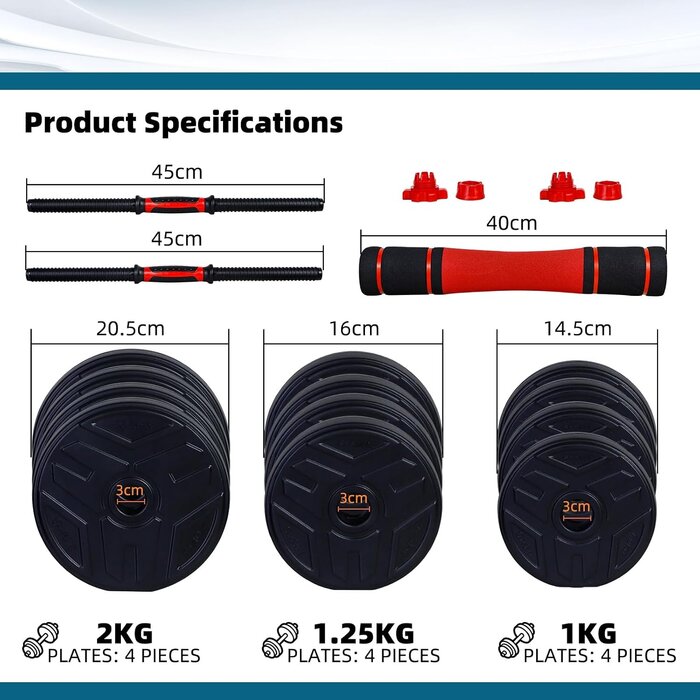 Set d'haltères 2-en-1 20 kg avec barre de connexion - Jusqu'à -33%