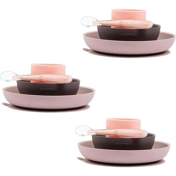 Set de vaisselle bébé 4 pièces silicone - Rose & Aubergine - Jusqu'à -28%