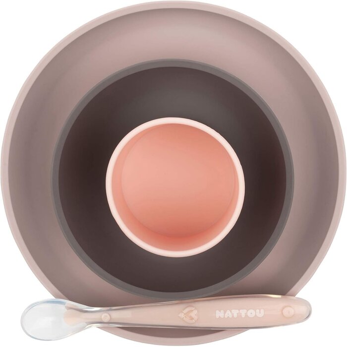 Set de vaisselle bébé 4 pièces silicone - Rose & Aubergine - Jusqu'à -28%