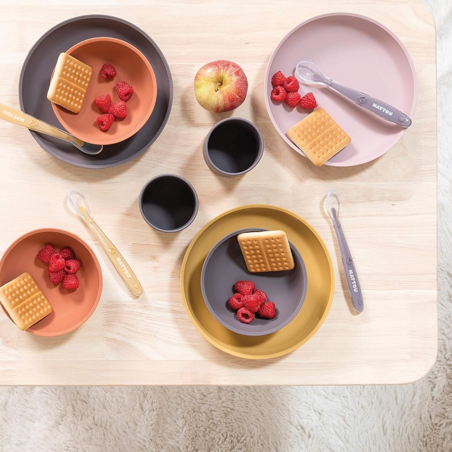 Set de vaisselle bébé 4 pièces silicone - Rose & Aubergine - Jusqu'à -28%