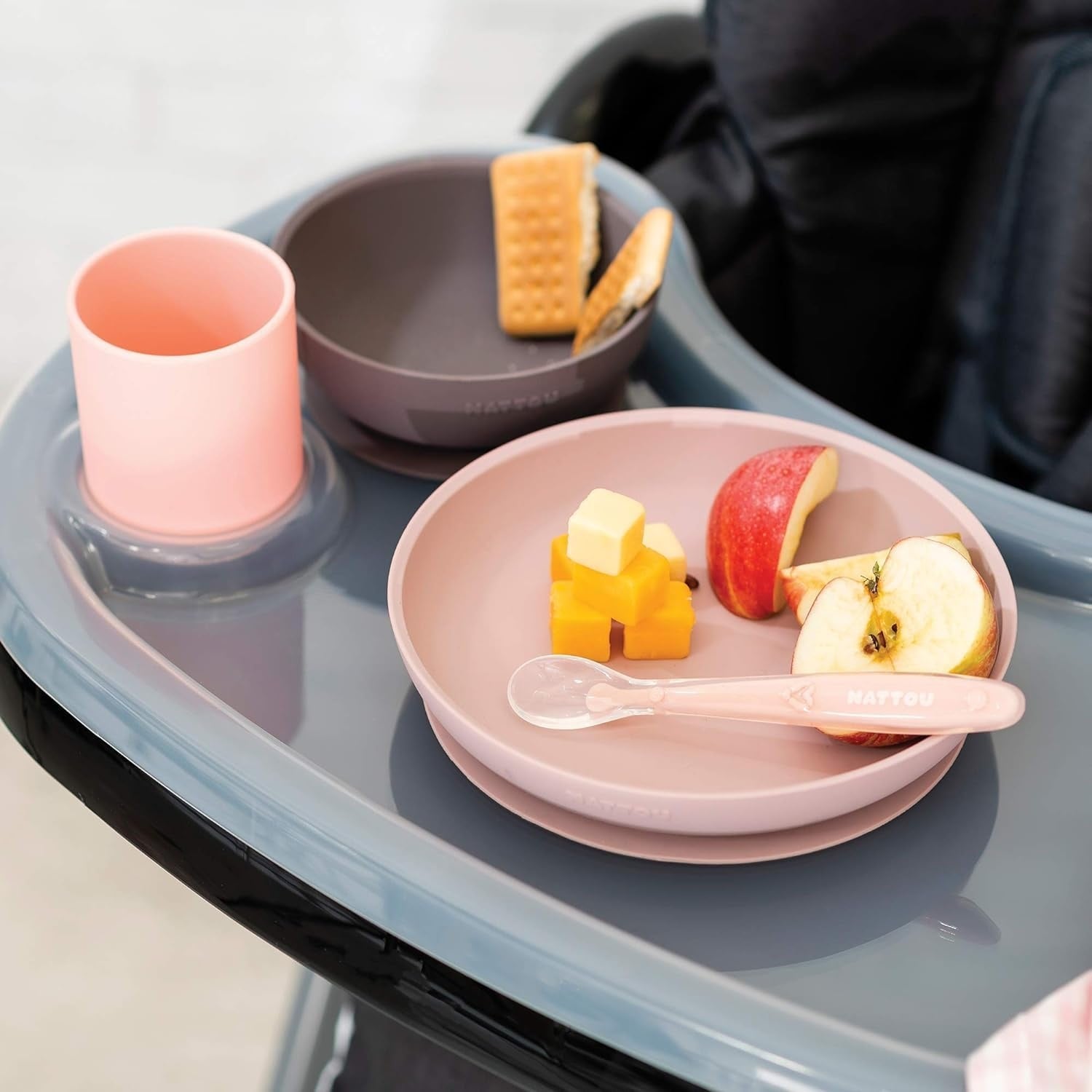 Set de vaisselle bébé 4 pièces silicone - Rose & Aubergine - Jusqu'à -28%