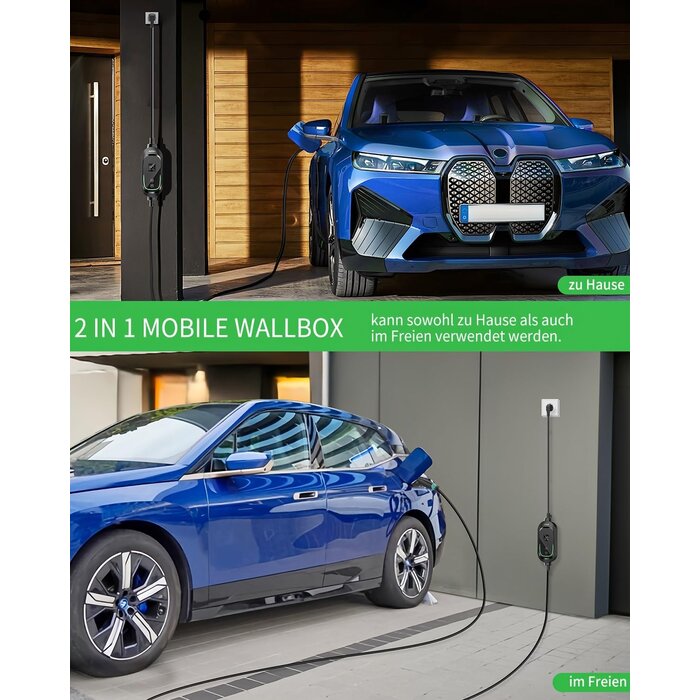 Borne de recharge mobile Type 2, 3,68 kW - Câble 6,2m - Jusqu'à -29% d'économie