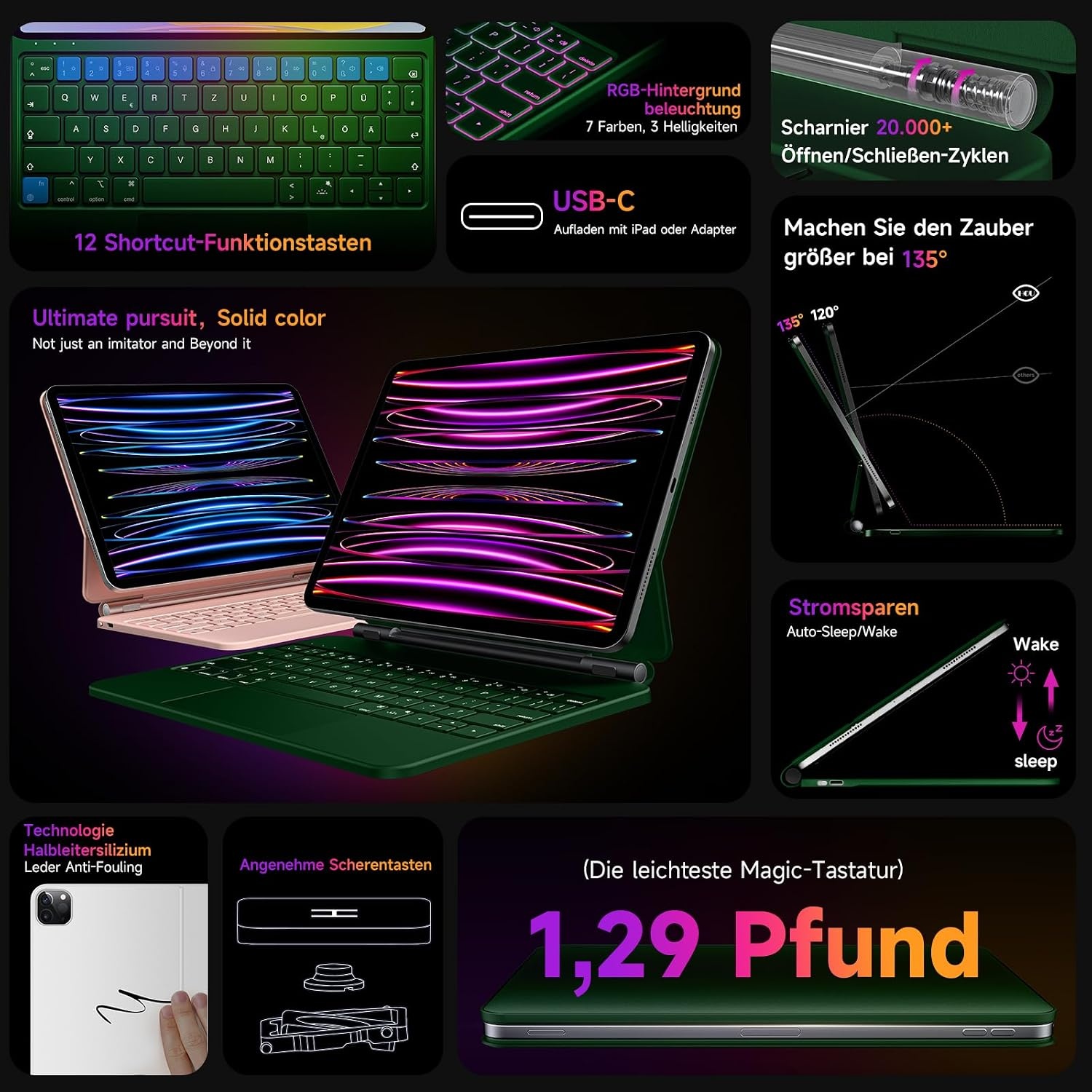 Hou Clavier magnétique iPad Air/Pro 11" QWERTZ - Vert - Jusqu'à 34% de remise