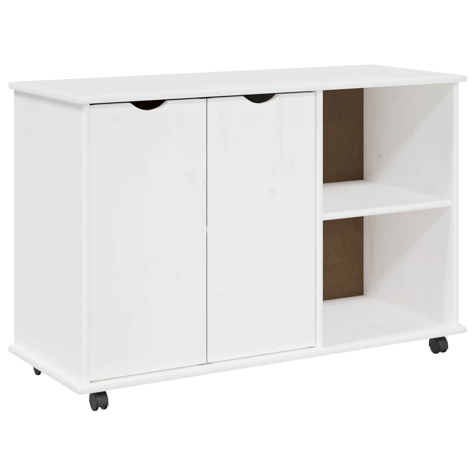 Meuble de rangement à roulettes en bois massif blanc - Jusqu'à -35%