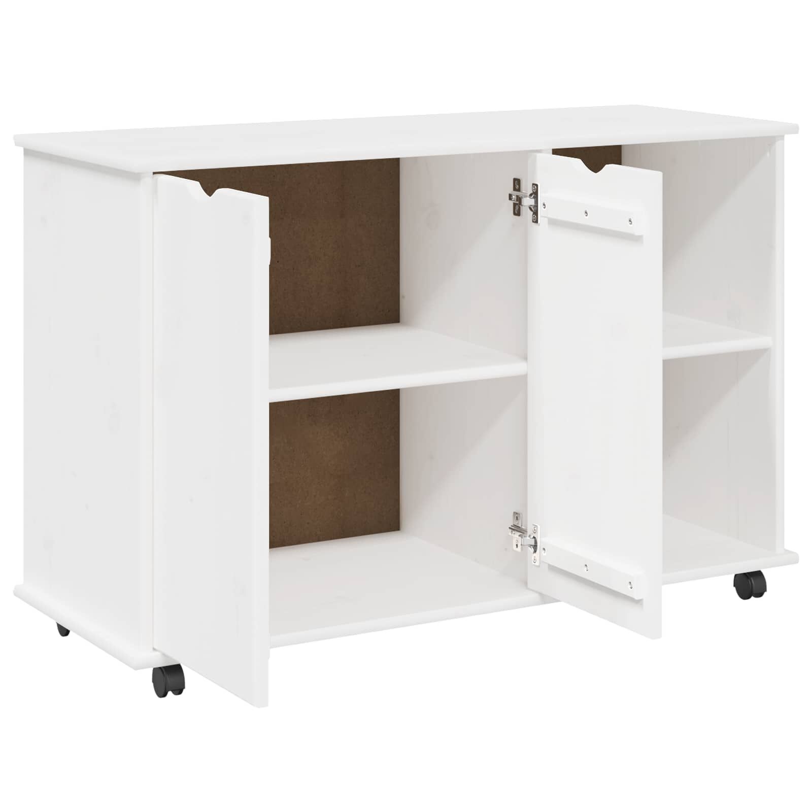 Meuble de rangement à roulettes en bois massif blanc - Jusqu'à -35%