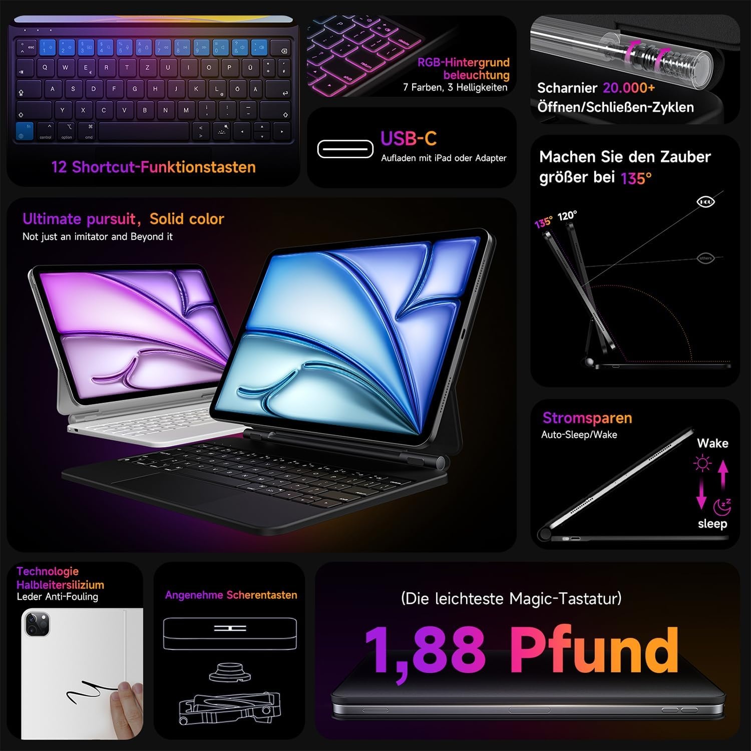 Étui clavier QWERTZ pour iPad Pro 12.9 - Noir - Jusqu'à 34% de remise