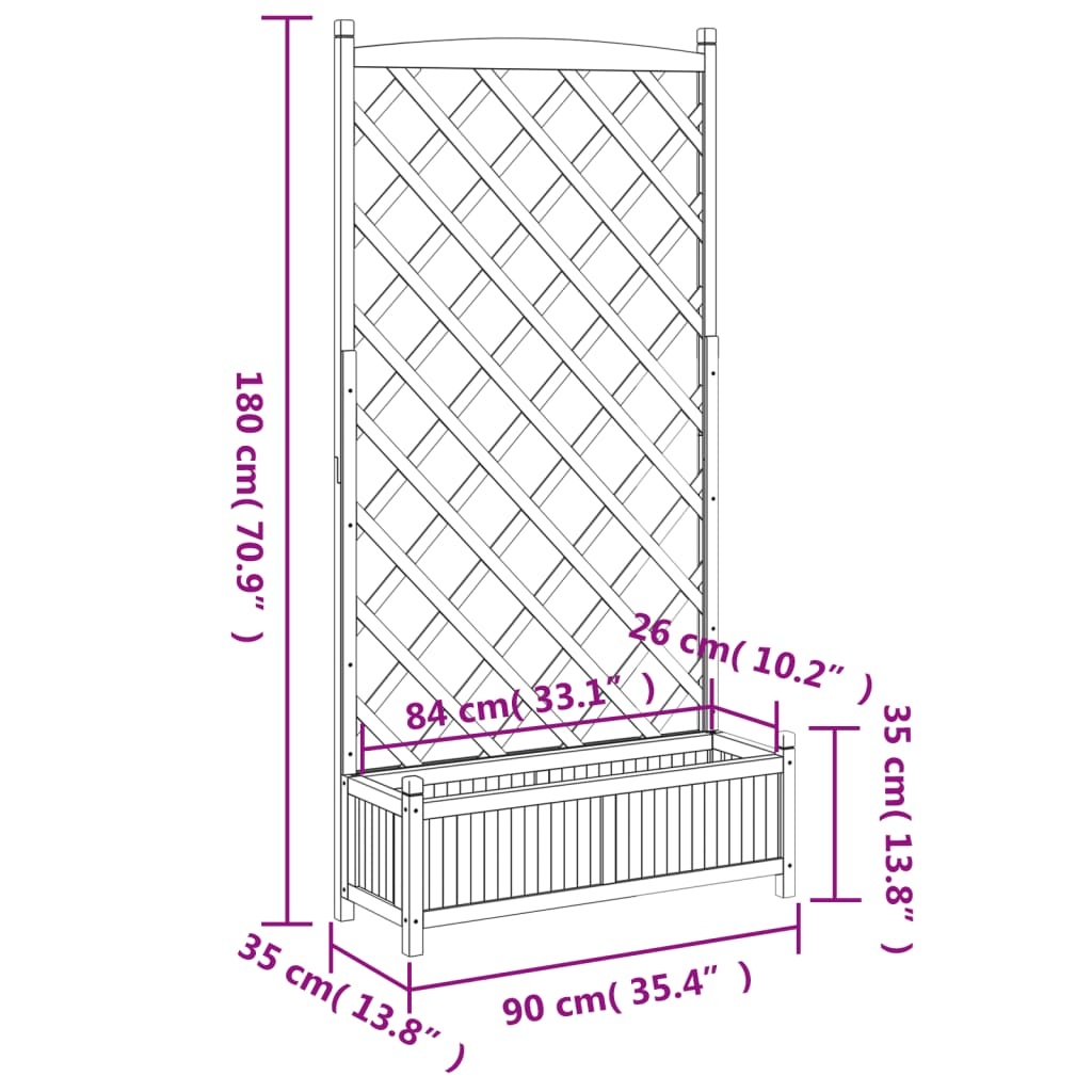 Vidaxl Jardinière avec treillis en bois d'épicéa - 90x35x180cm - Jusqu'à 34% de remise