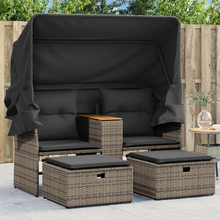 Vidaxl Banquette de jardin 2 places avec auvent et repose-pieds - Jusqu'à 37% de remise