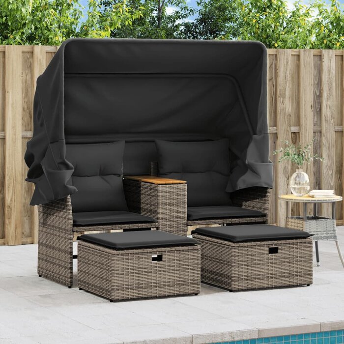 Vidaxl Banquette de jardin 2 places avec auvent et repose-pieds - Jusqu'à 37% de remise