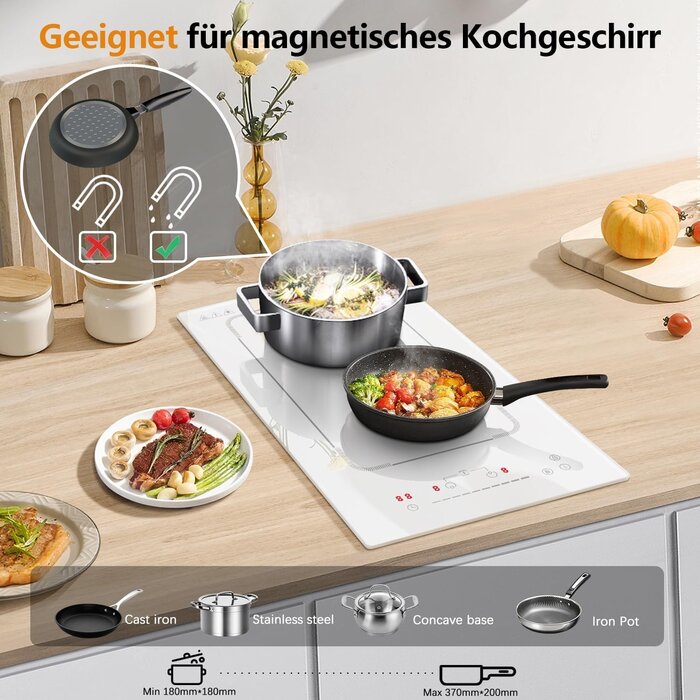 Plaque induction 2 foyers 30cm blanche 3500W - Jusqu'à 30% de remise
