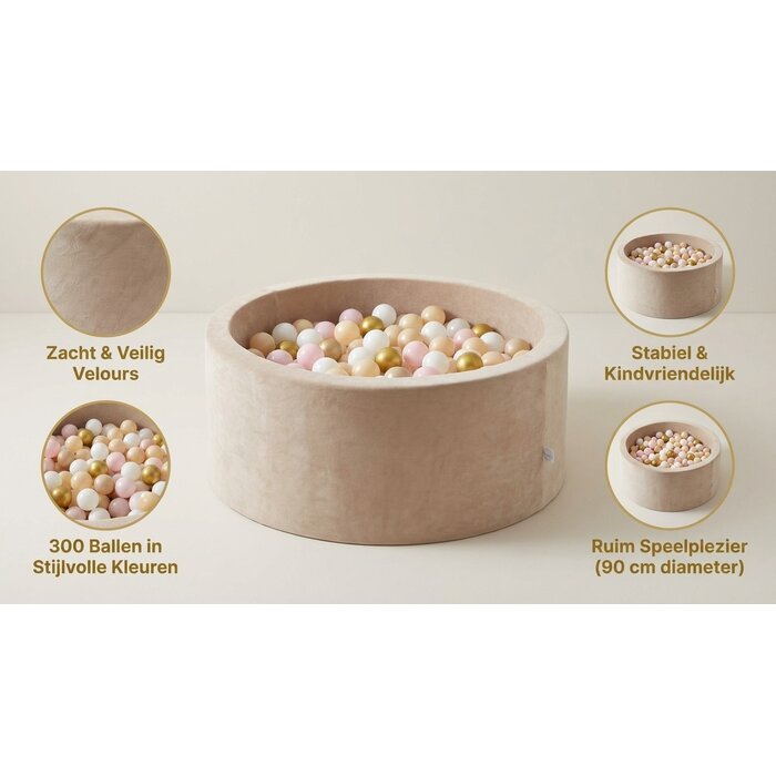 Piscine à balles en velours beige 90x40 cm - 300 balles - Jusqu'à -42%